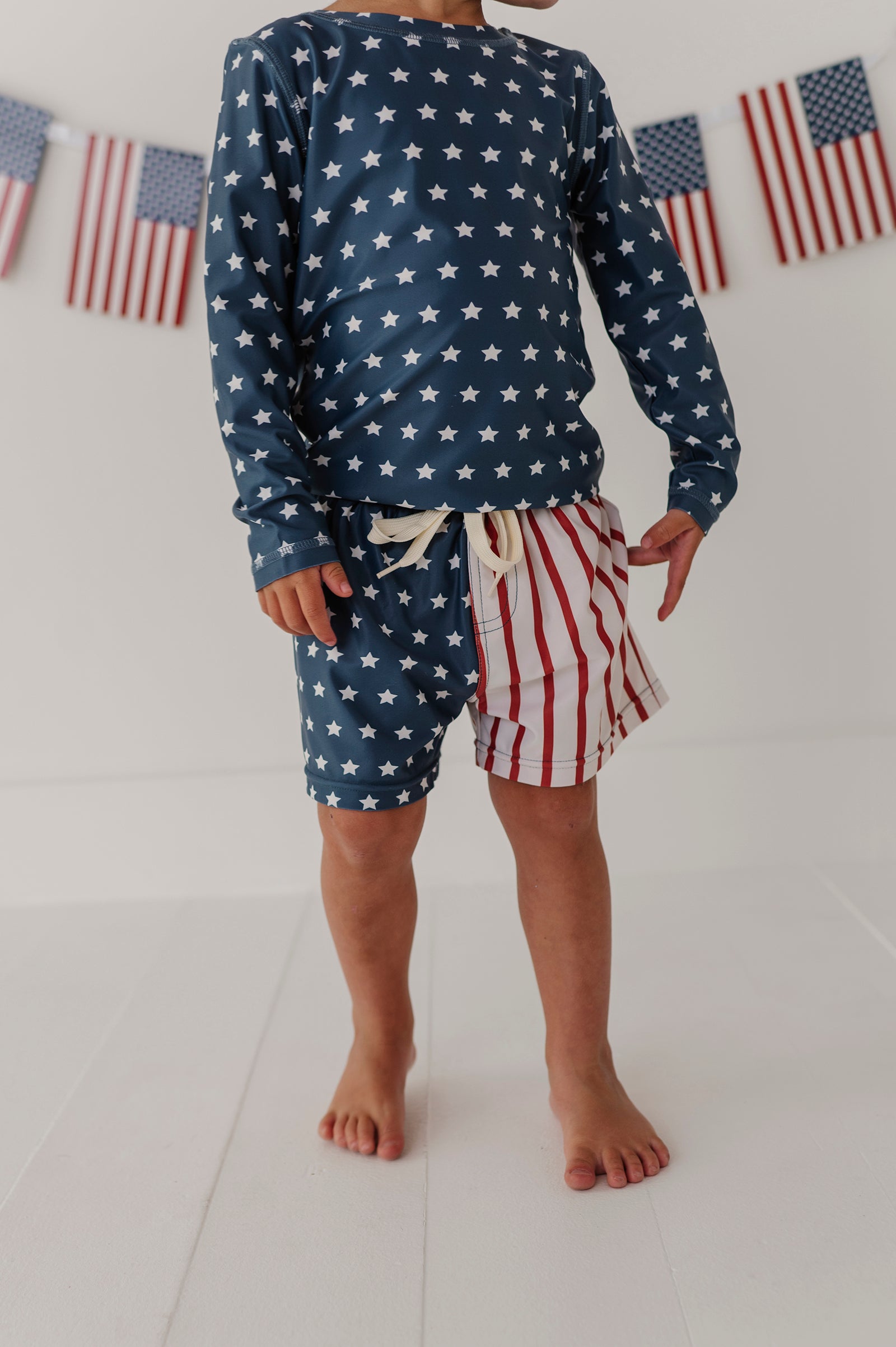 Boys Long Sleeve Rash Guard Swim Shirt In American Stars