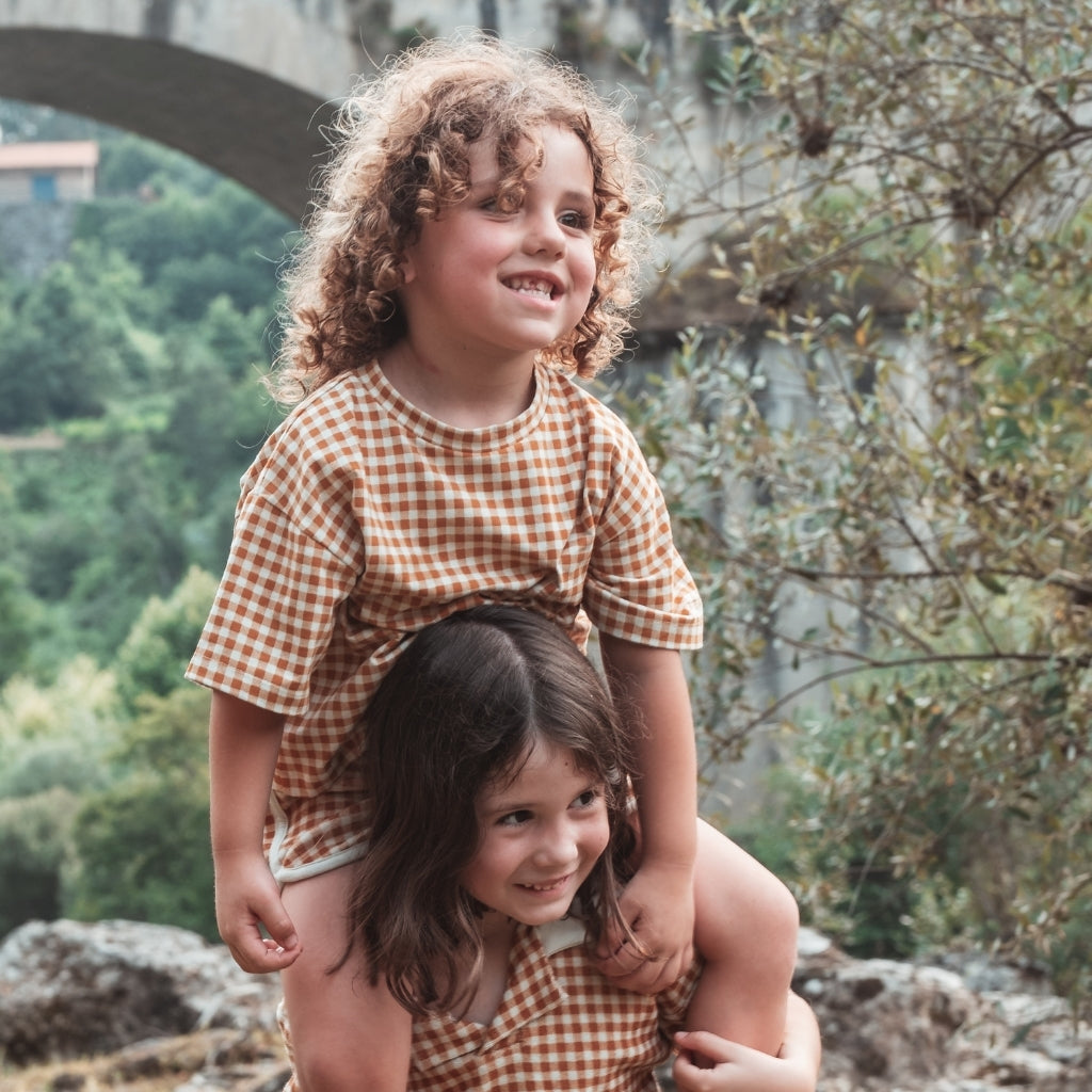 Retro Shorts | Organic Cotton Terry - Sienna Gingham |