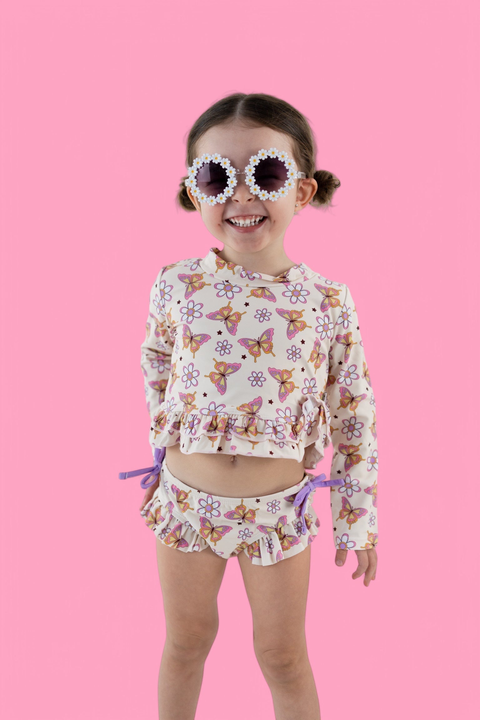 Blossomin’ Butterfly Dream 2-piece Rash Guard Ruffle Swim Suit
