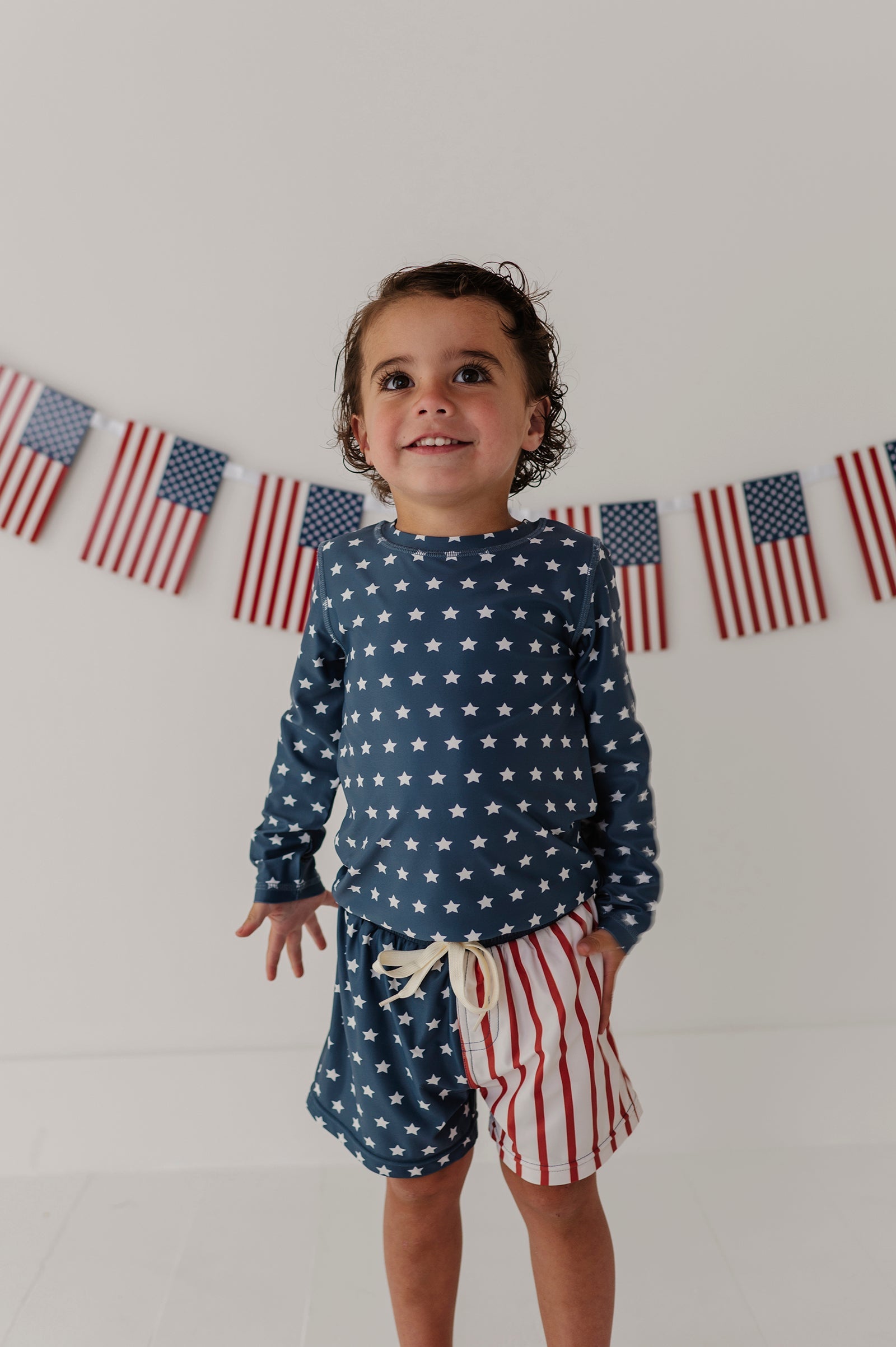 Boys Long Sleeve Rash Guard Swim Shirt In American Stars