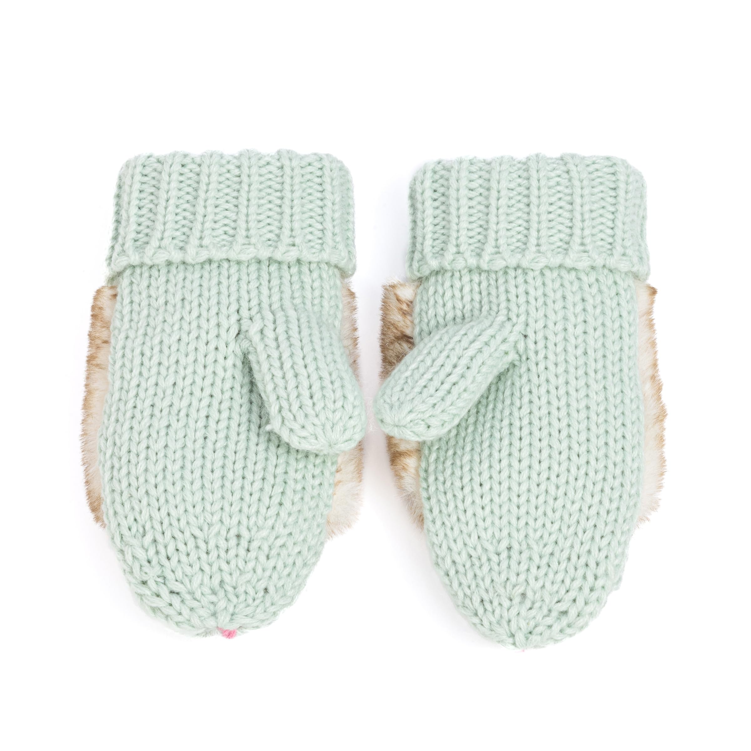 Warm Knit Winter Mittens For Girls Ages 3-12 Years, Double-layered, Fun Bunny Rabbit Design For Children, Toddler To Big Kids