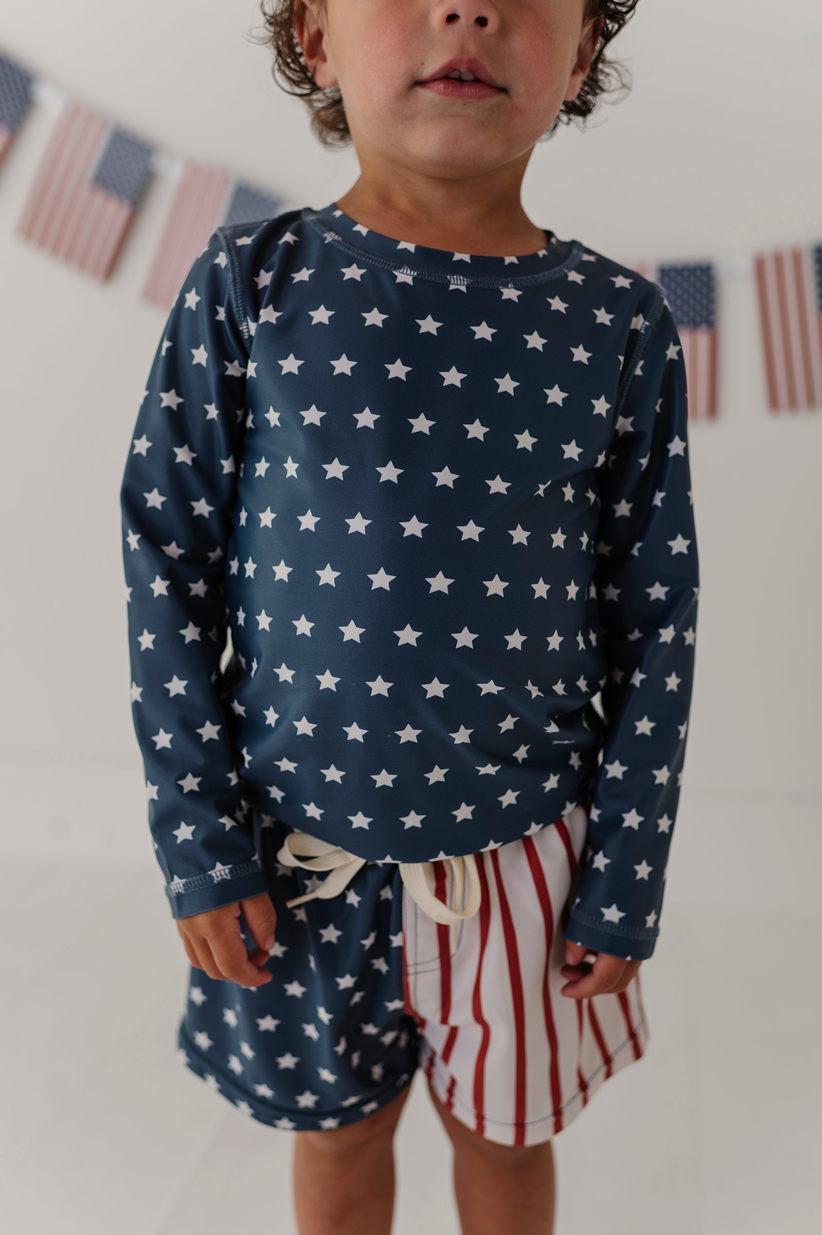 Boys Long Sleeve Rash Guard Swim Shirt In American Stars