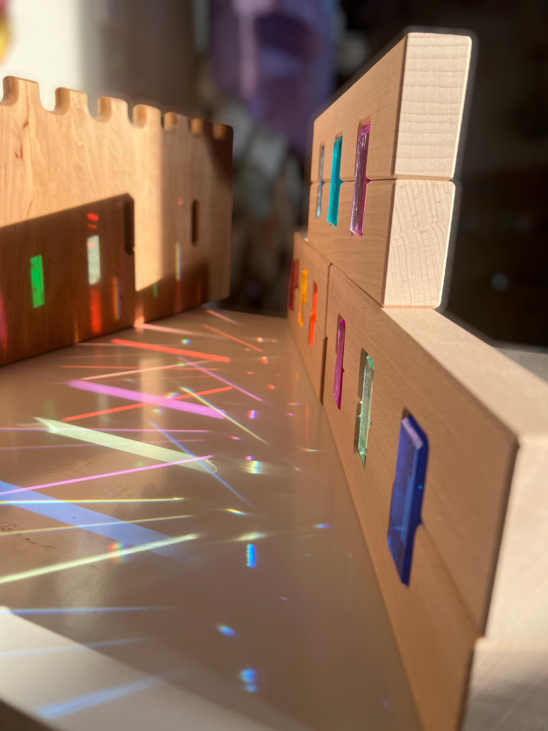 64 Pcs Rainbow Stones & 6 Interlocking Slats Set With Storage Tray