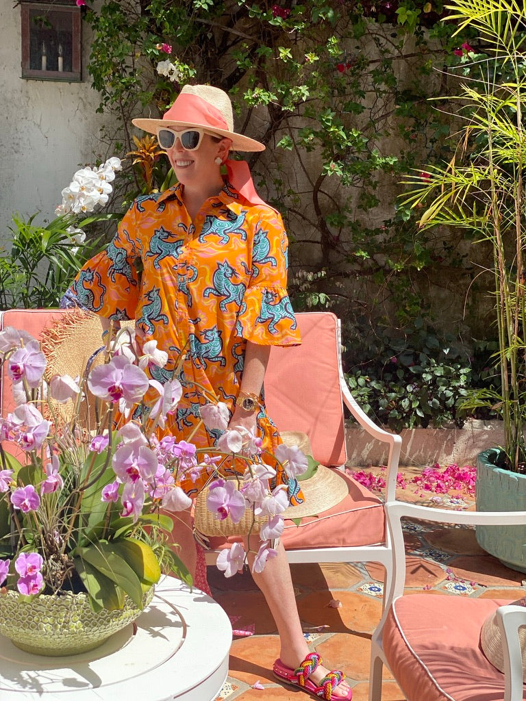 Zinnia Sun Hat - Blue Thistle Block Print Hat Scarf