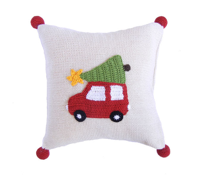 Car With Christmas Tree 10" Pillow