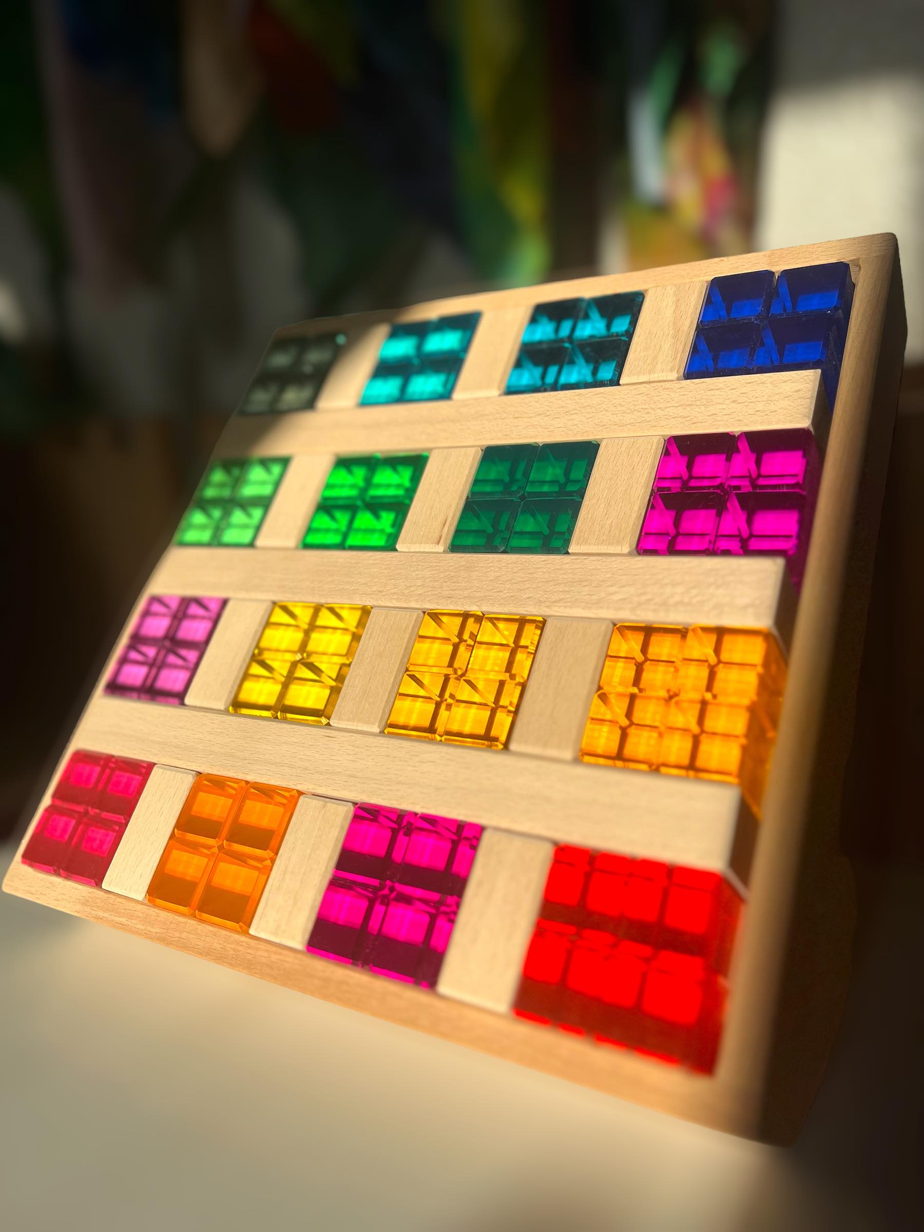 64 Pcs Rainbow Stones & 6 Interlocking Slats Set With Storage Tray