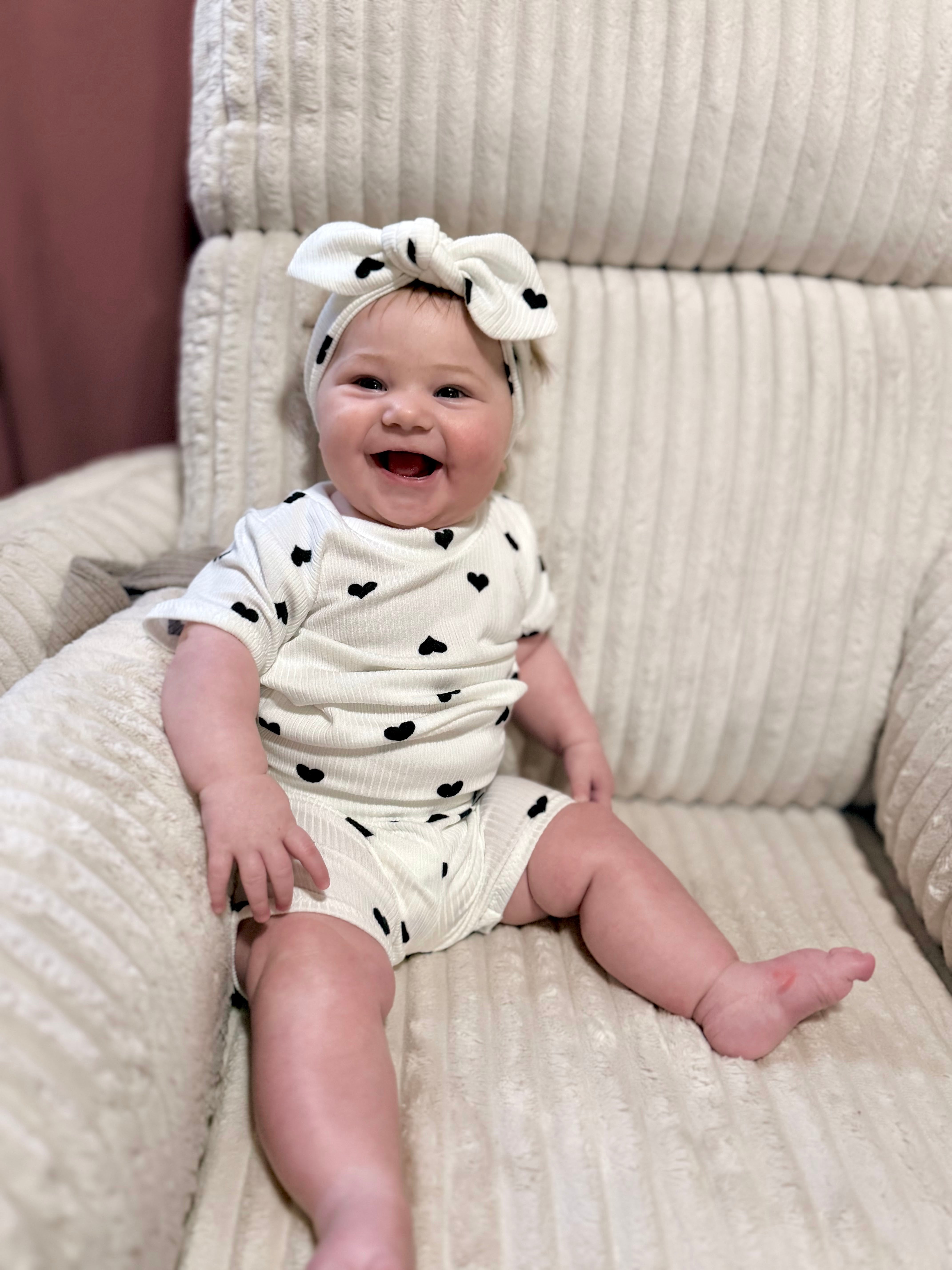 Flipped Black Hearts On White Ribbed Biker Shorts Lounge Set