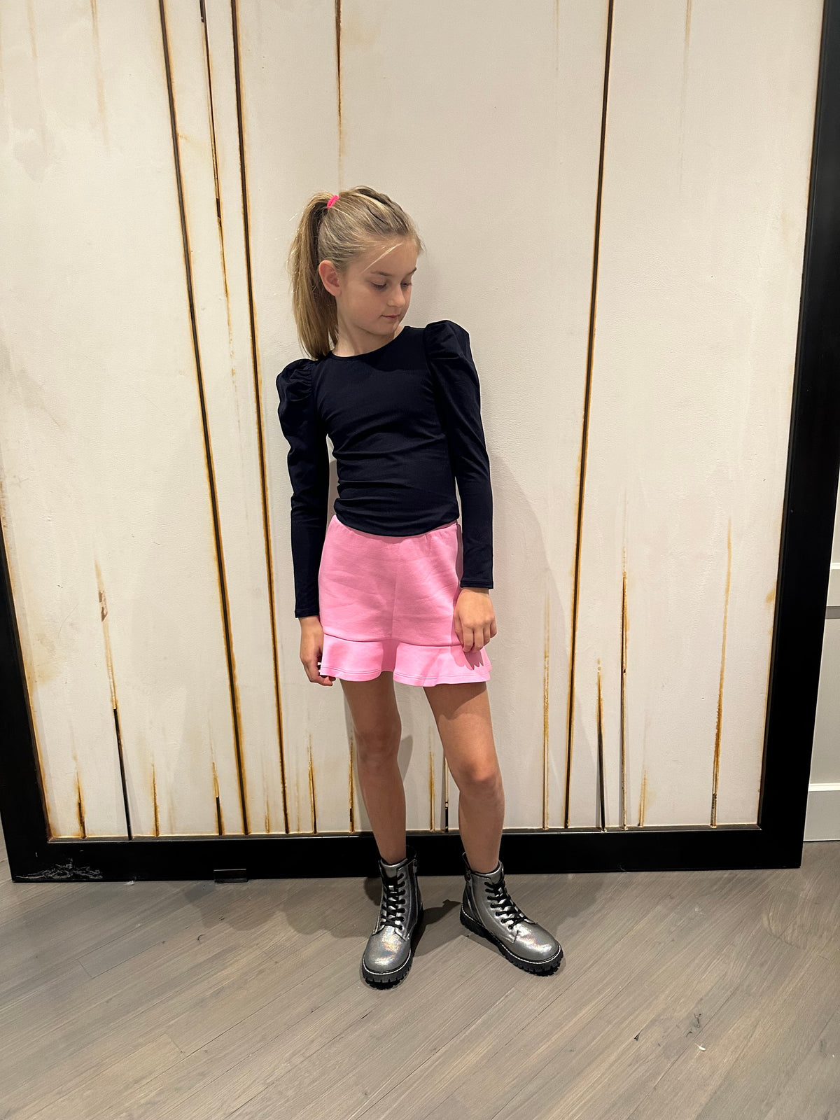 Aa Black Puff Sleeve Cotton Top
