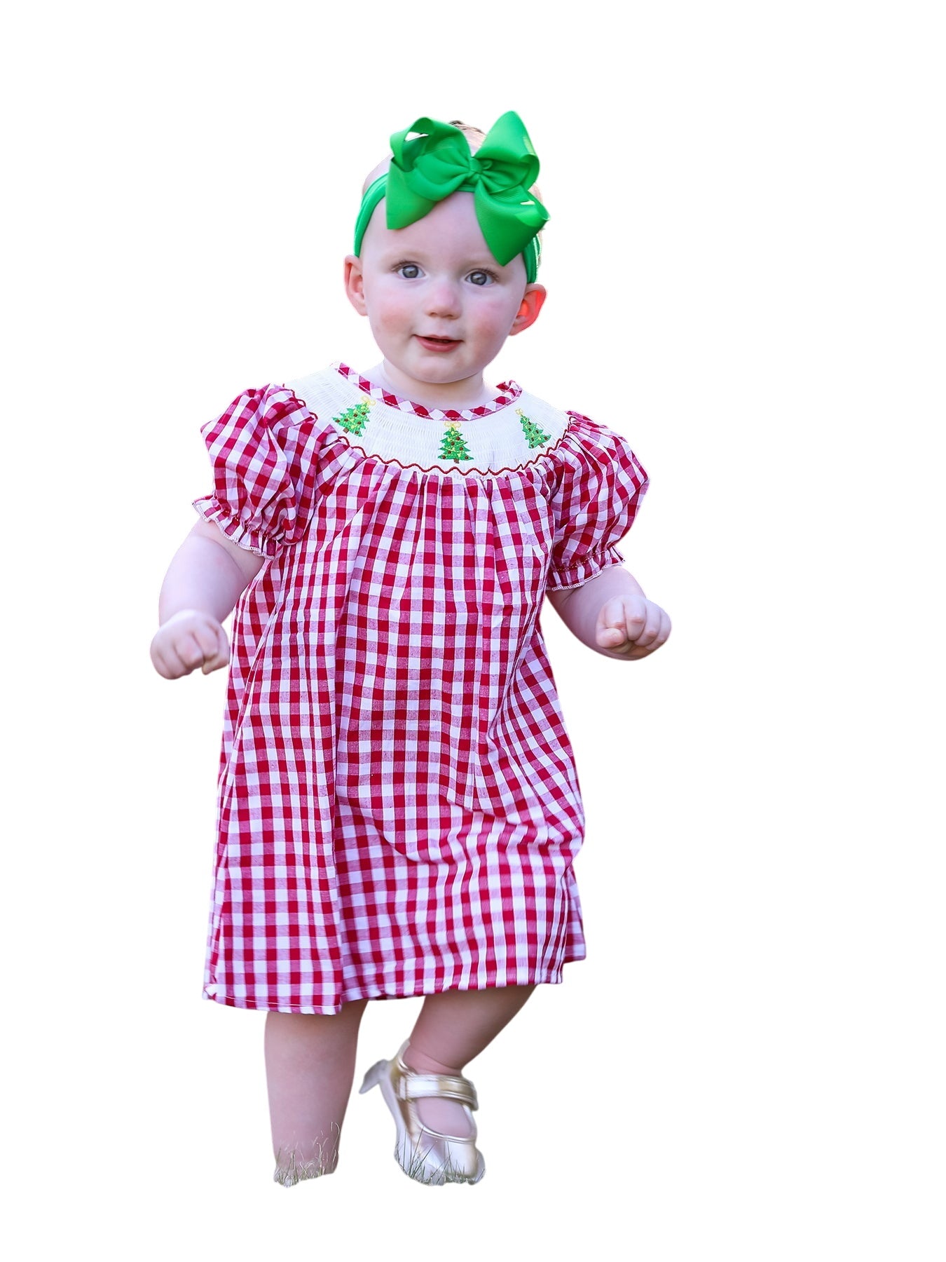 Christmas Tree Smocking Embroidered Girls Dress