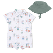 Golfing Teddy Bears - Polo Shortie With  Bucket Hat