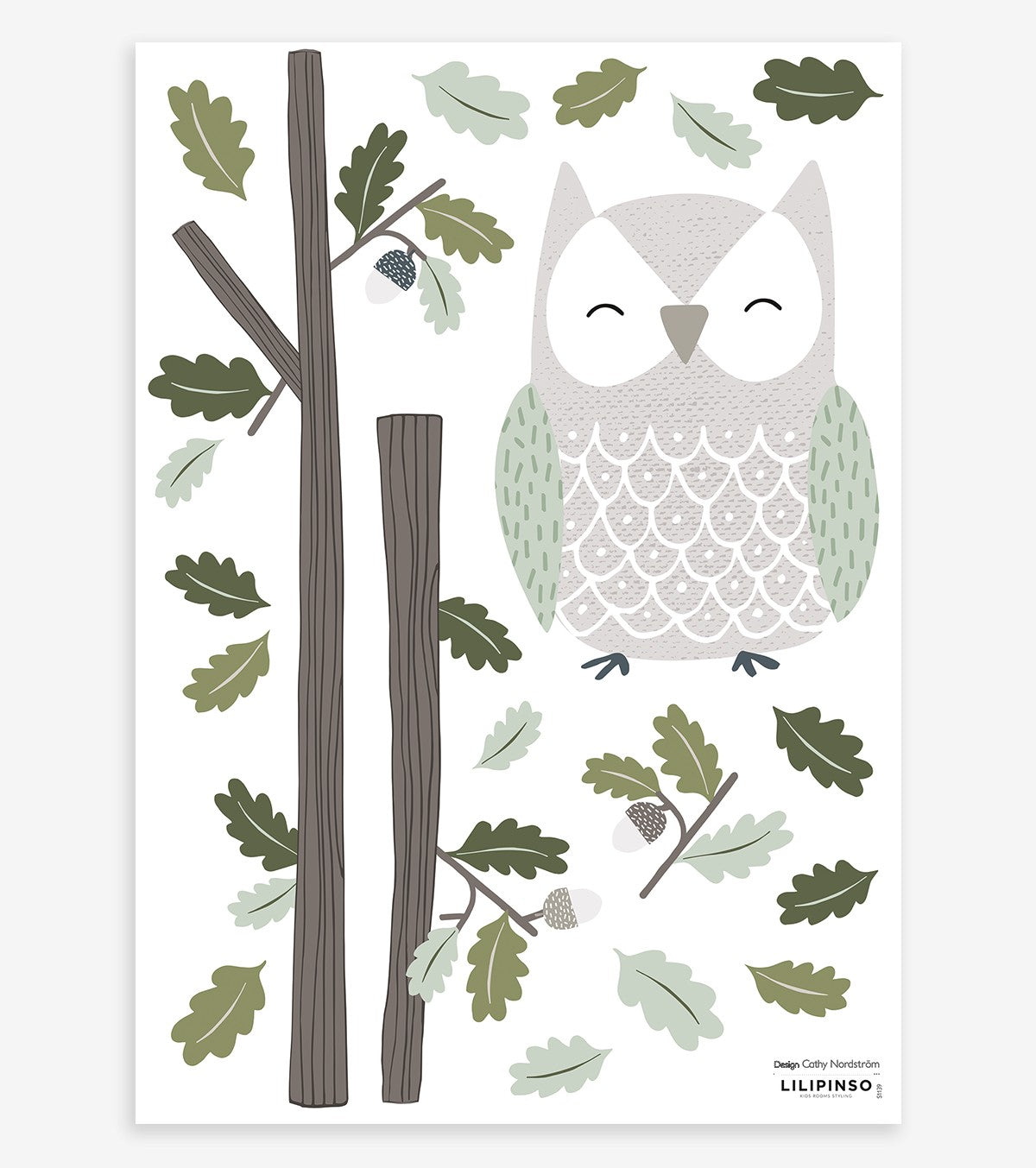 In The Woods - Wall Decals Murals - Owl And Oak Leaves