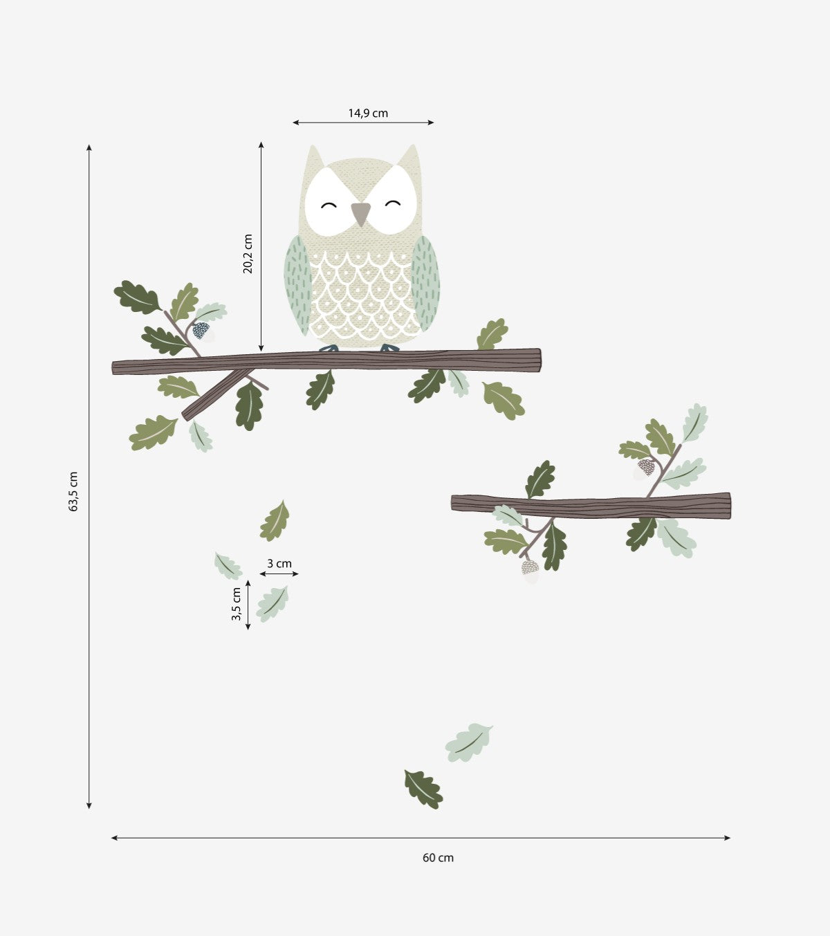 In The Woods - Wall Decals Murals - Owl And Oak Leaves