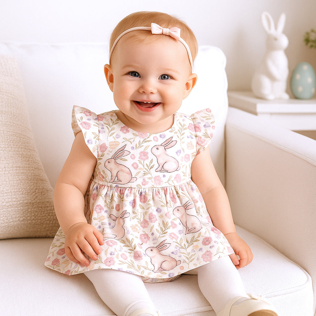 Bunny Blooms Baby Girl's Bamboo Skirted Bodysuit For Easter