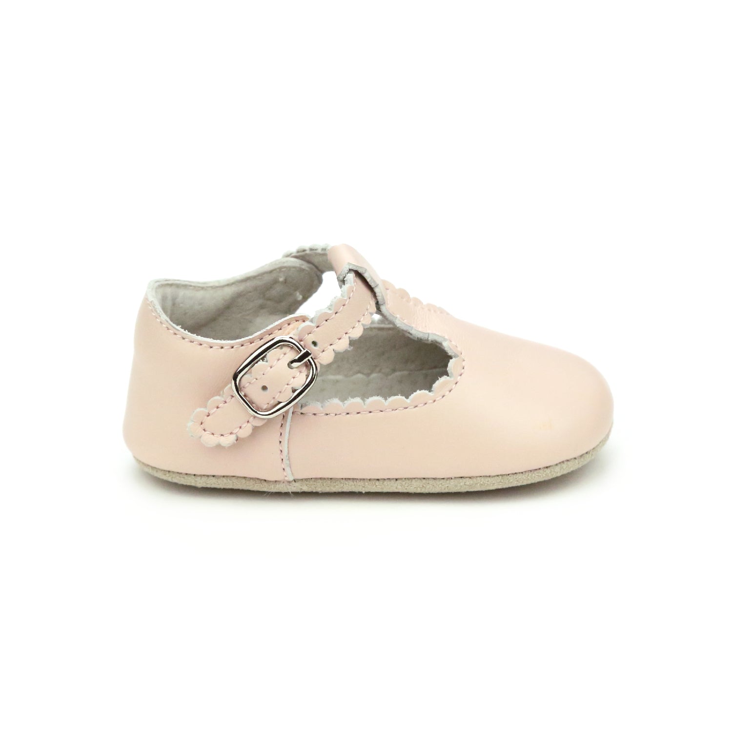 Elodie Girls Scalloped T-Strap Mary Jane Crib Shoe (Infant)