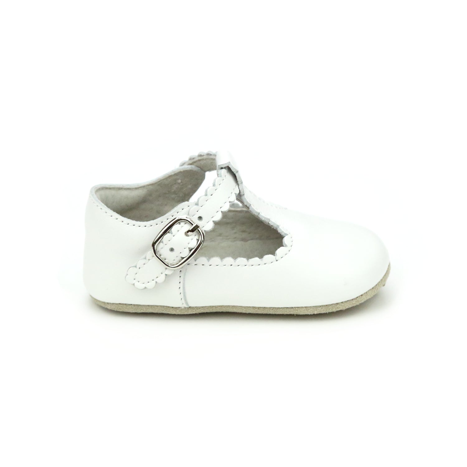 Elodie Girls Scalloped T-Strap Mary Jane Crib Shoe (Infant)