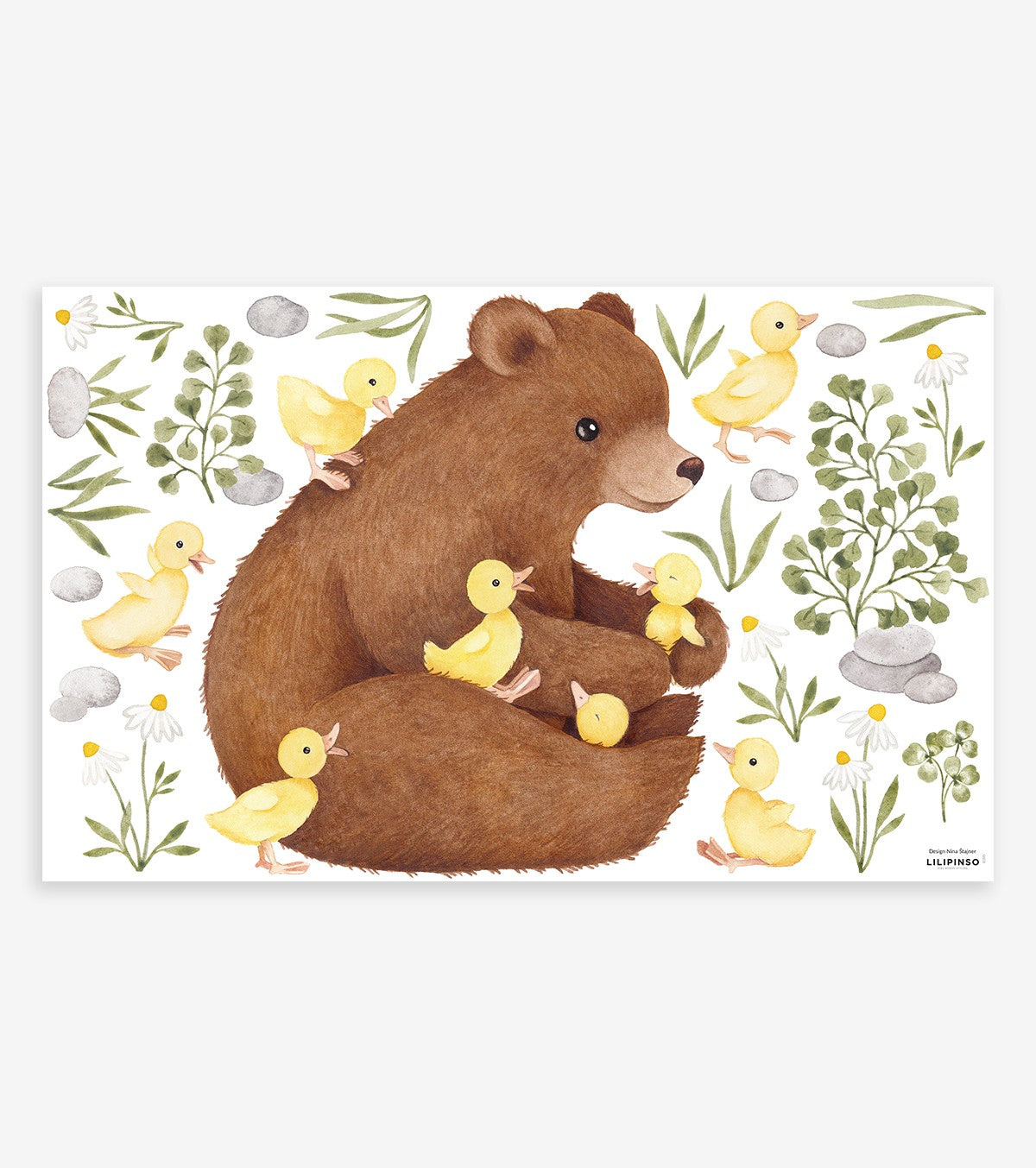 Lucky Ducky - Wall Decals Murals - Brown Bear And Ducklings