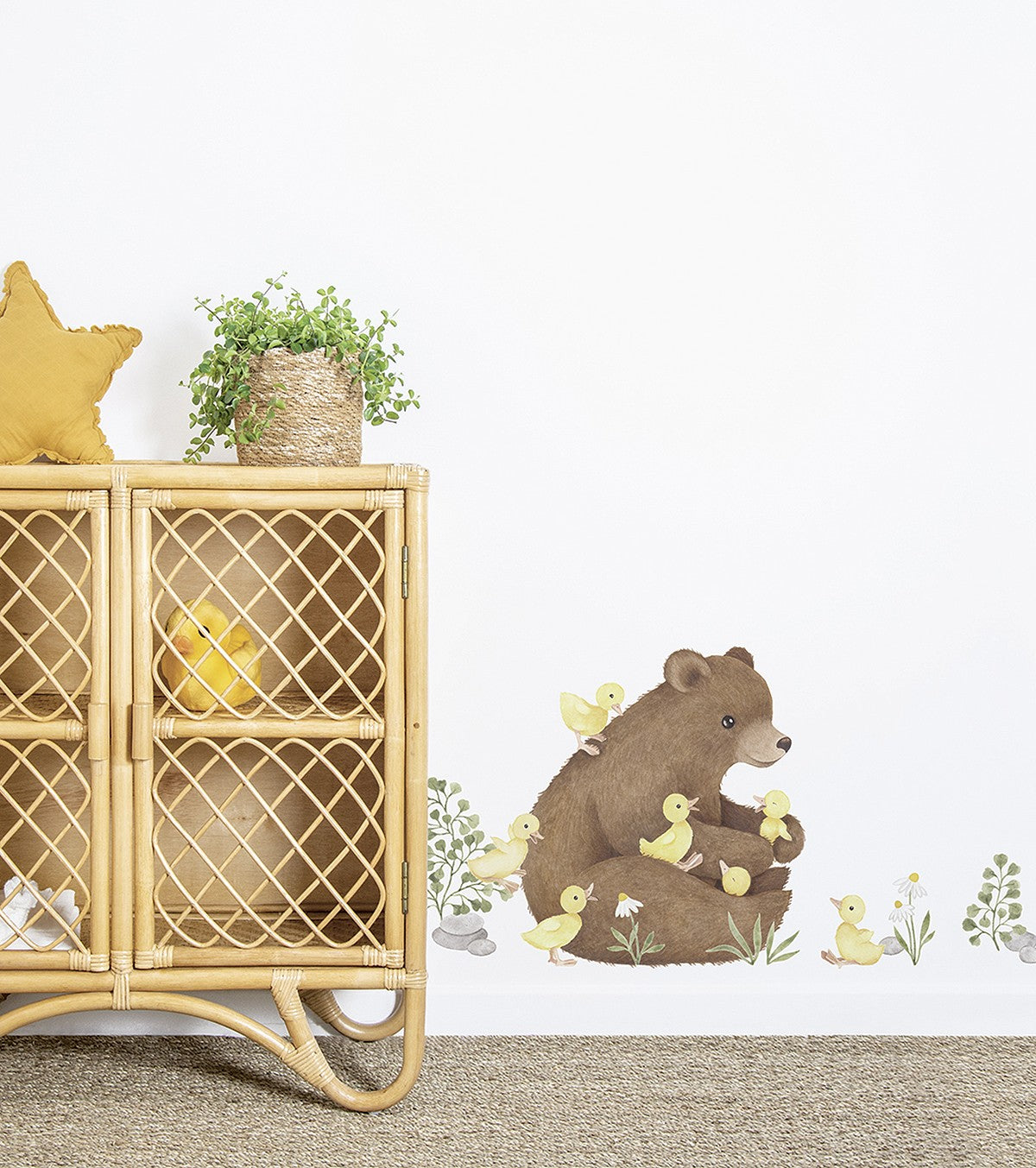 Lucky Ducky - Wall Decals Murals - Brown Bear And Ducklings