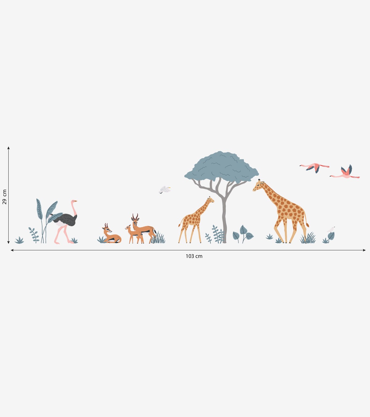 Tanziania - Wall Decals Savannah Animals - Giraffe, Gazelle, Ostrich