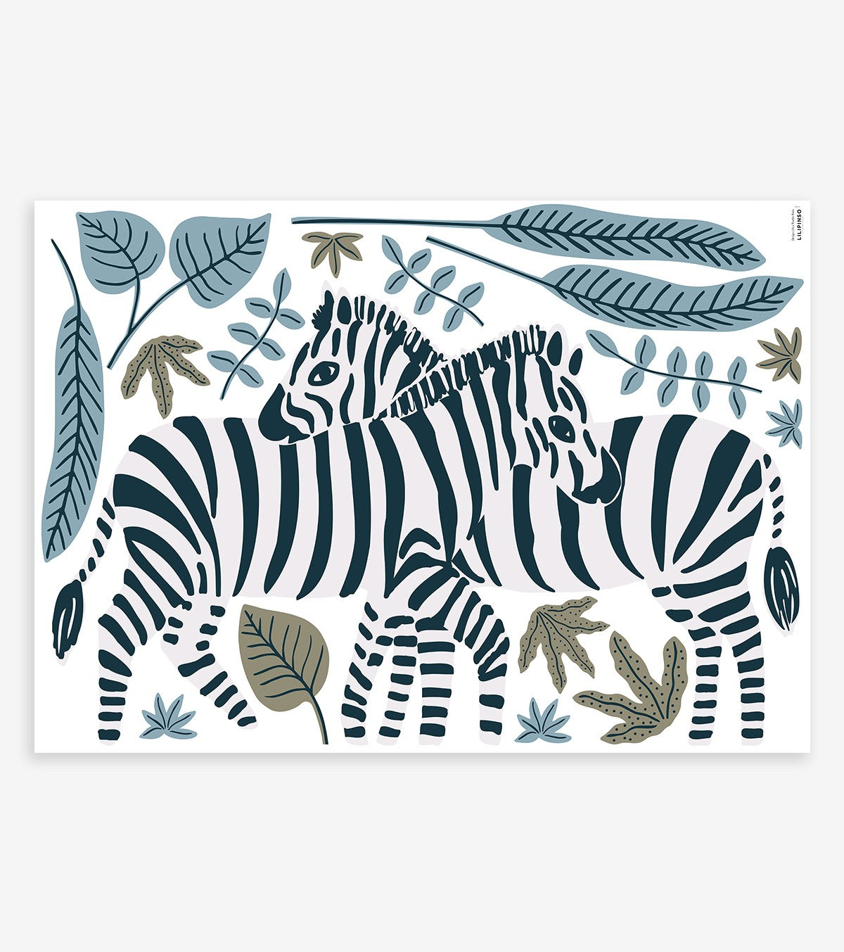 Tanzania - Wall Decals Murals - Zebras, Palms And Leaves