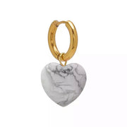 White Quartz Heart Hoop Earrings