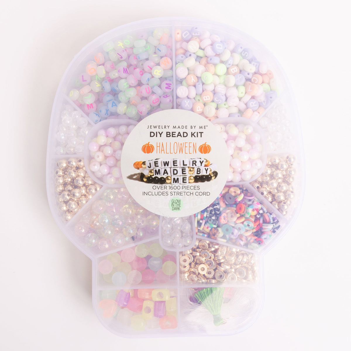 Pastel Glow In The Dark Halloween Skull Compartment Box Diy Letter Bead Kit