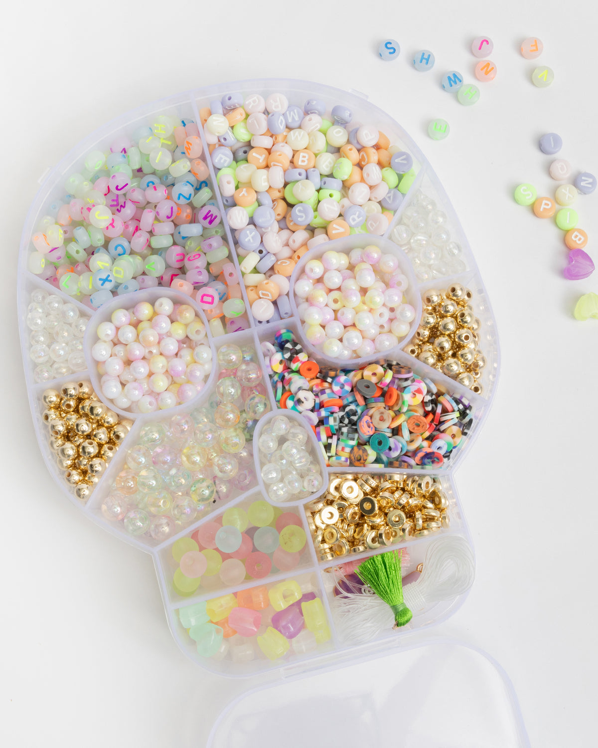 Pastel Glow In The Dark Halloween Skull Compartment Box Diy Letter Bead Kit