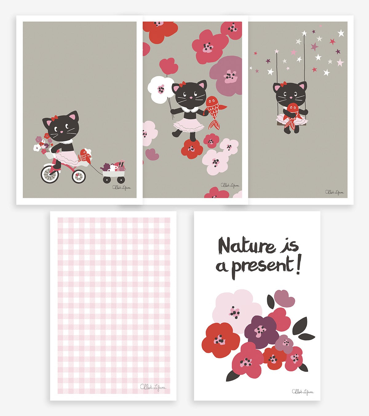 MILLY & FLORE - Decorative cards - Cats and flowers (set of 5)
