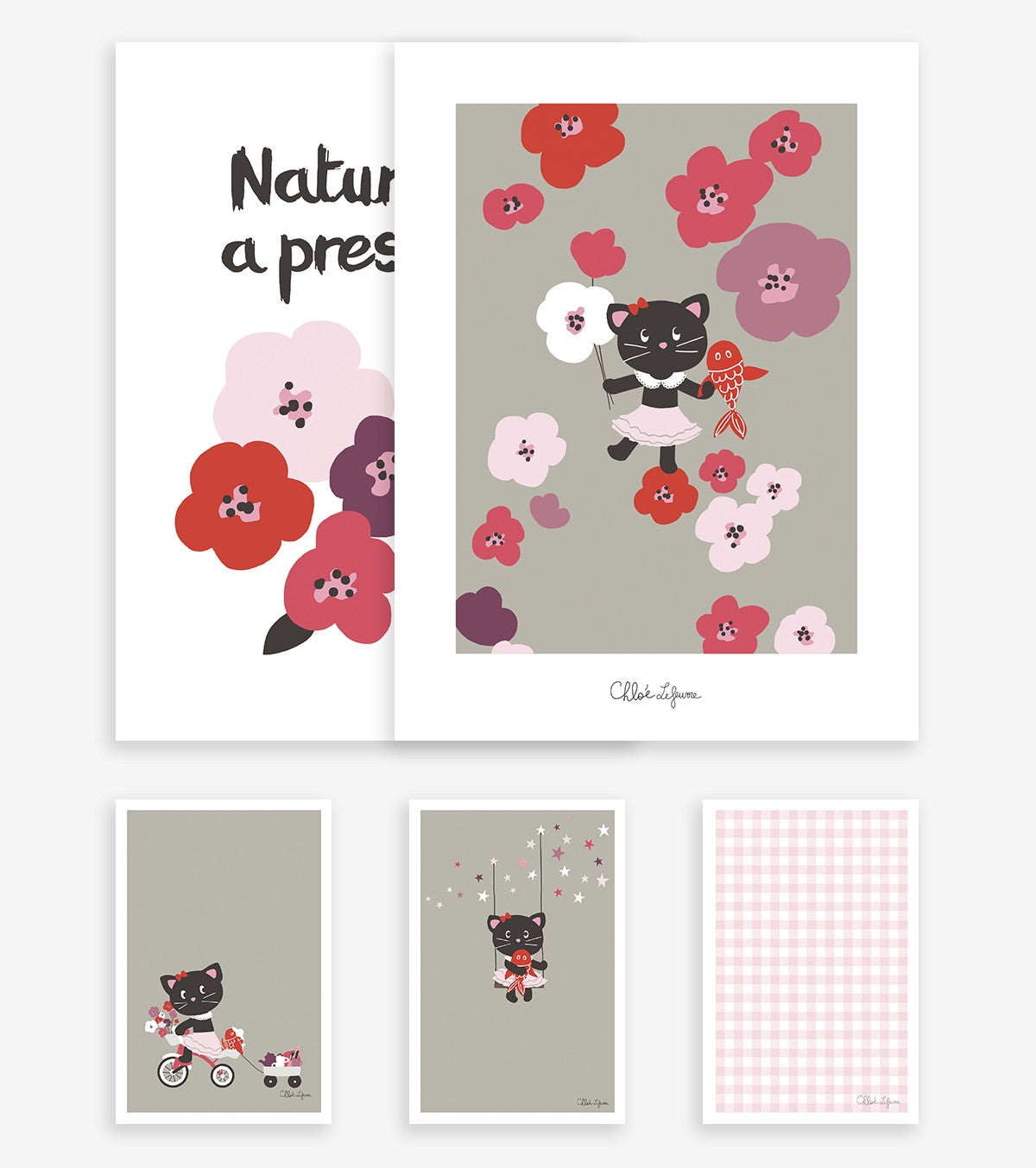 MILLY & FLORE - Set Art prints - Cats and flowers (set of 5)