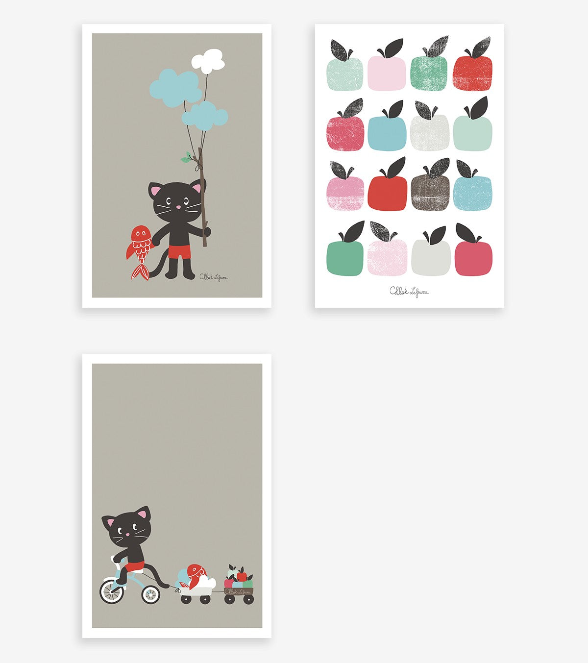 Moka & Pom - Set Art Prints - Cats And Apples (set Of 5)