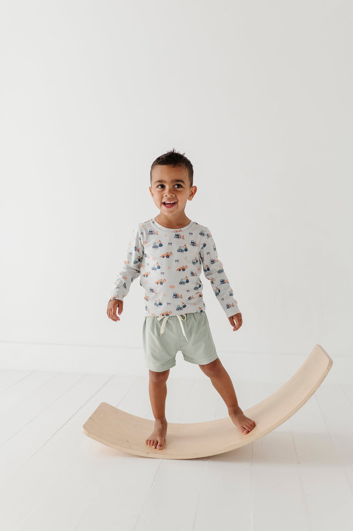 Boys Long Sleeve Rash Guard Swim Shirt In Construction
