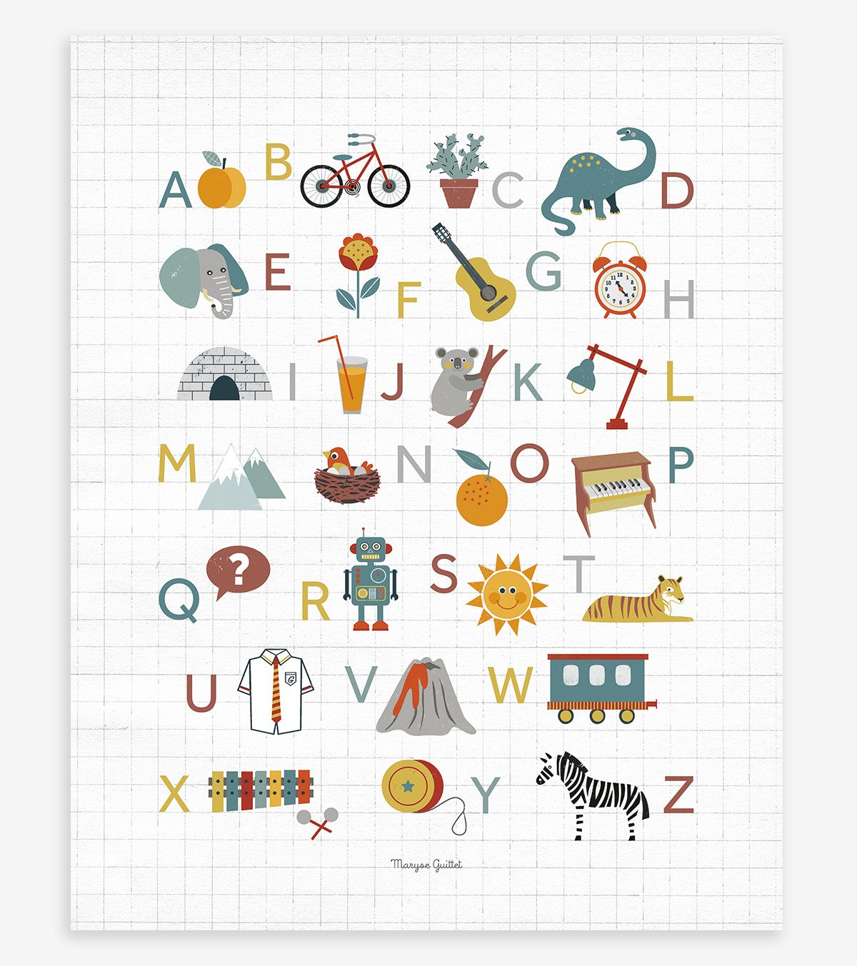 Old School - Children's Poster - Alphabet Of Animals And Objects