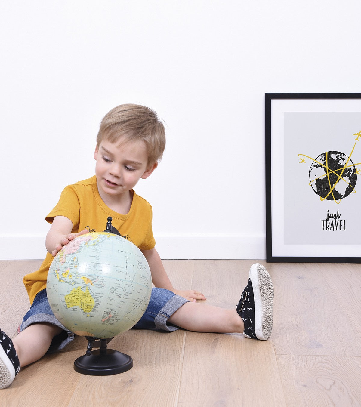 Mini Travelers - Children's Poster - Planes And Globe