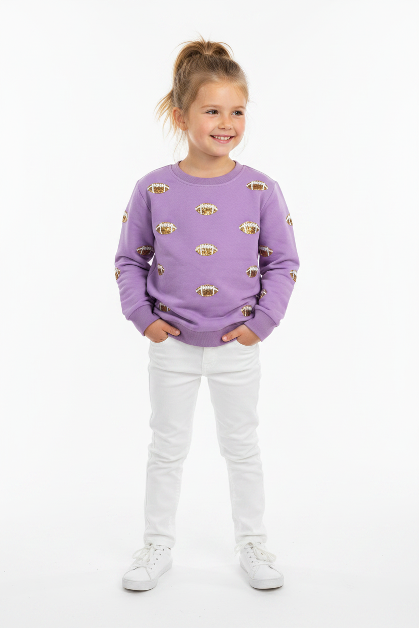 Tweenstyle By Stoopher - Glitter Football Crewneck - Lavender