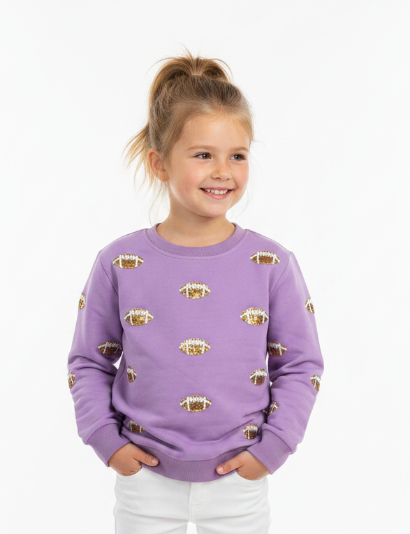 Tweenstyle By Stoopher - Glitter Football Crewneck - Lavender