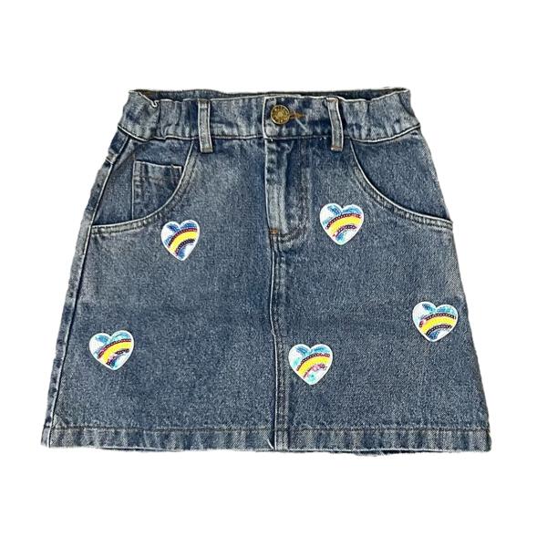 Tweenstyle By Stoopher - Denim Skirt With Heart Patch Appliques