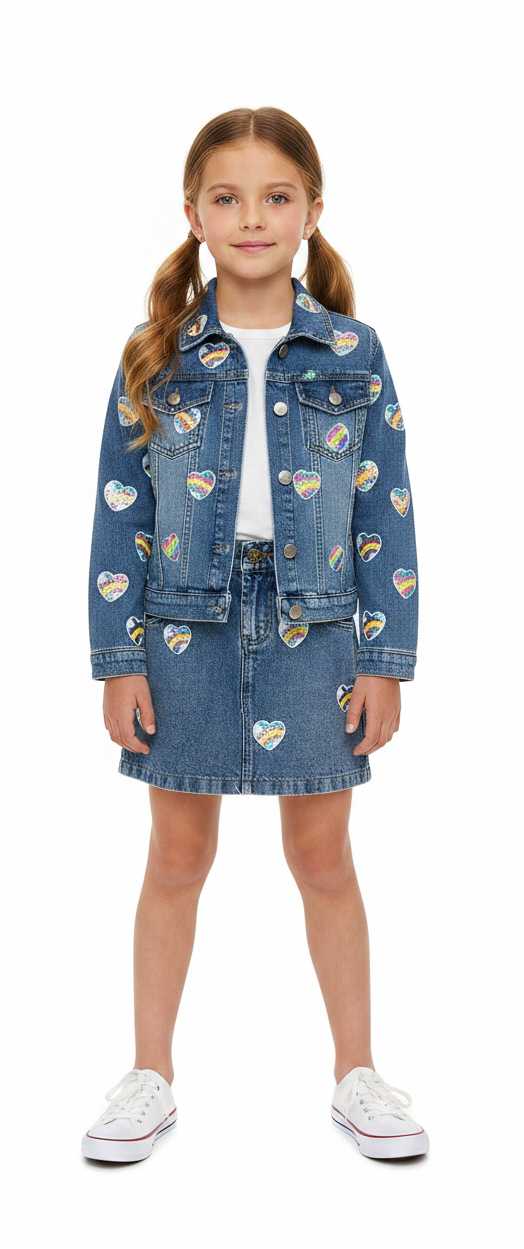 Tweenstyle By Stoopher - Denim Jacket With Heart Patch Appliques