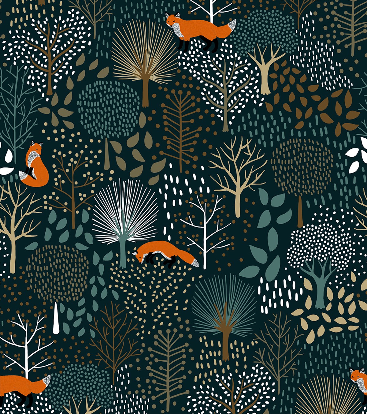 M. Fox - Children's Wallpaper - Forest And Fox Motifs