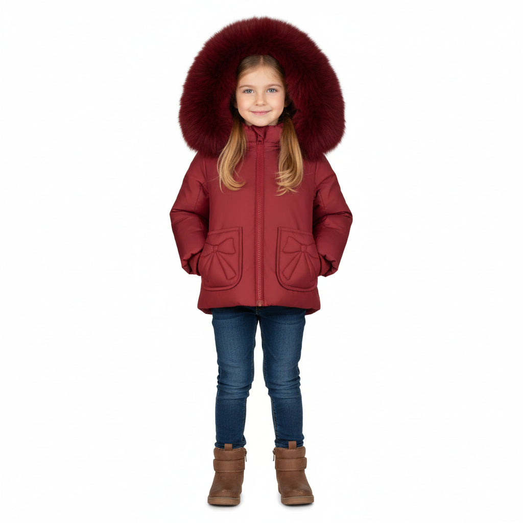 Pramie Little Girls Red Bow Jacket 12m–7y | Charming Winter Coat With Sweet Bow Detail