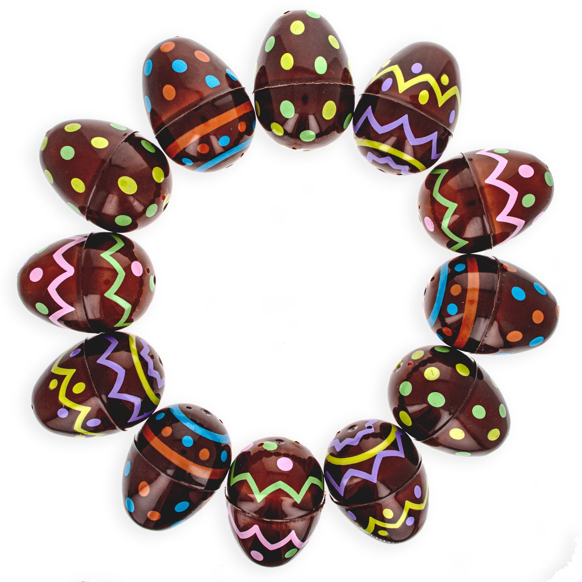 Set Of 12 Chocolate Candy Printed Plastic Eggs