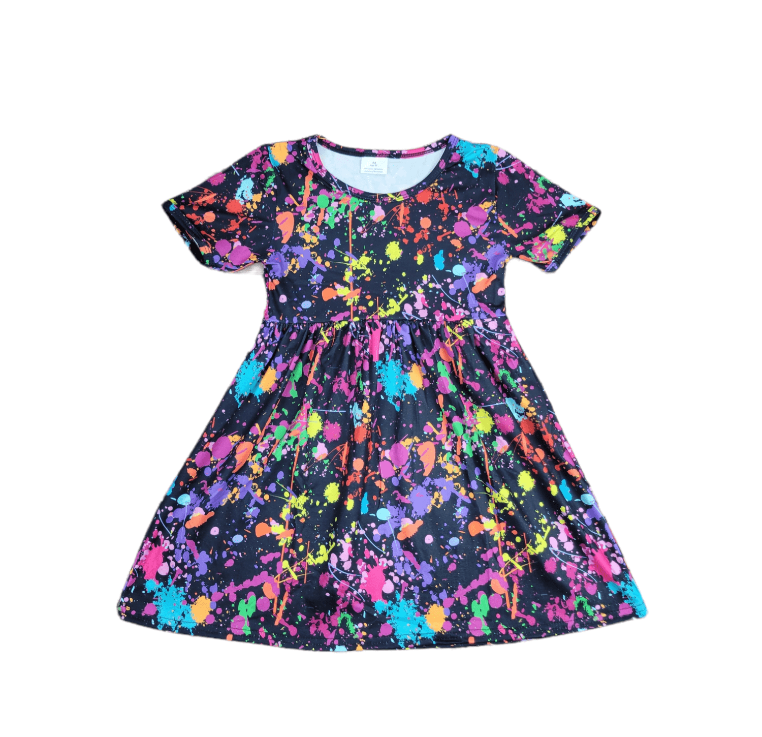 Paint Splatter Short Sleeve Milk Silk Dress