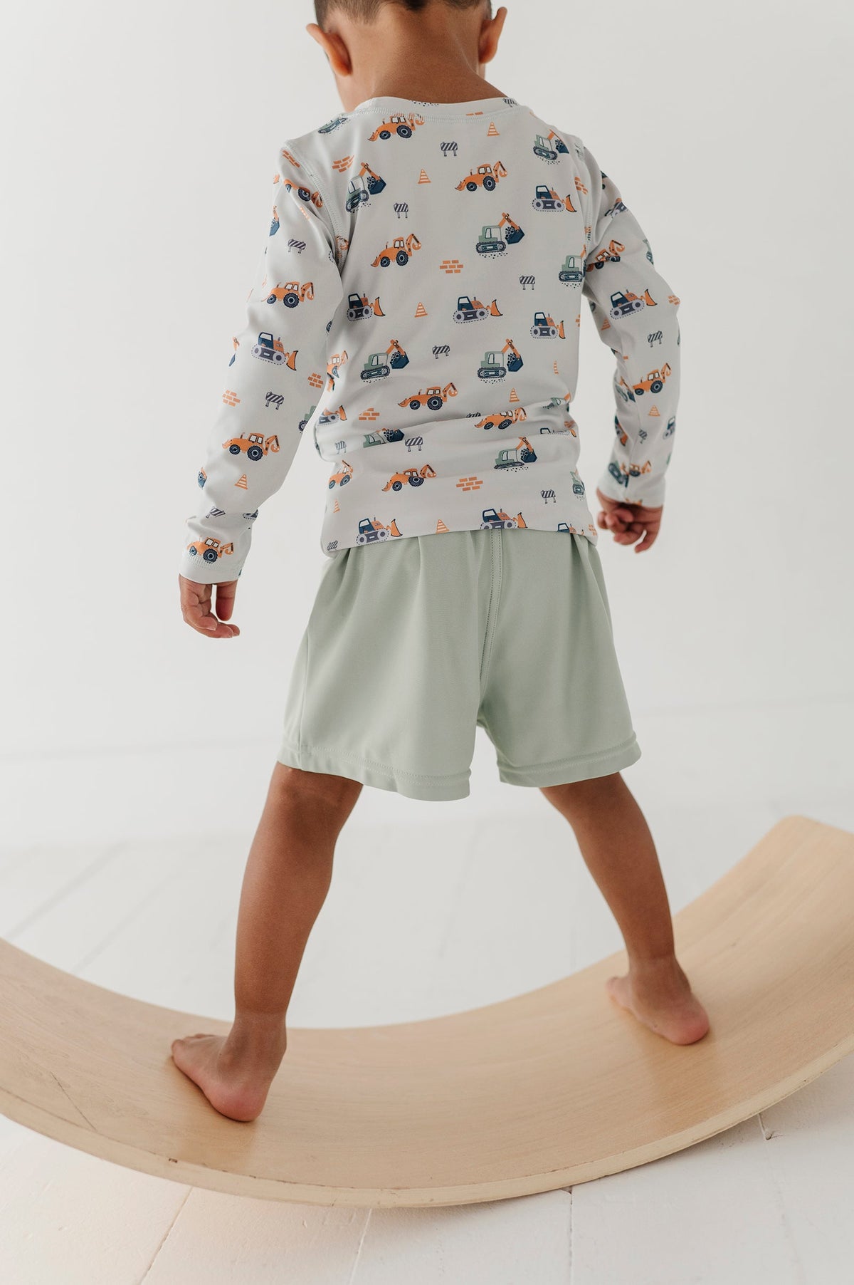 Boys Long Sleeve Rash Guard Swim Shirt In Construction