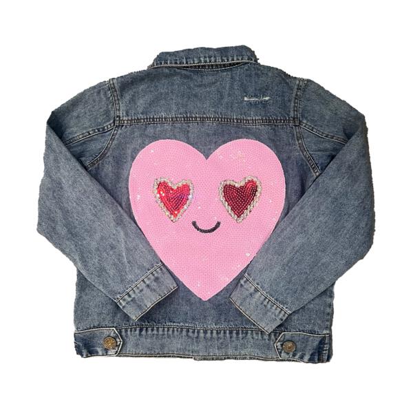 Tweenstyle By Stoopher - Sequin Smile Heart Denim Jacket