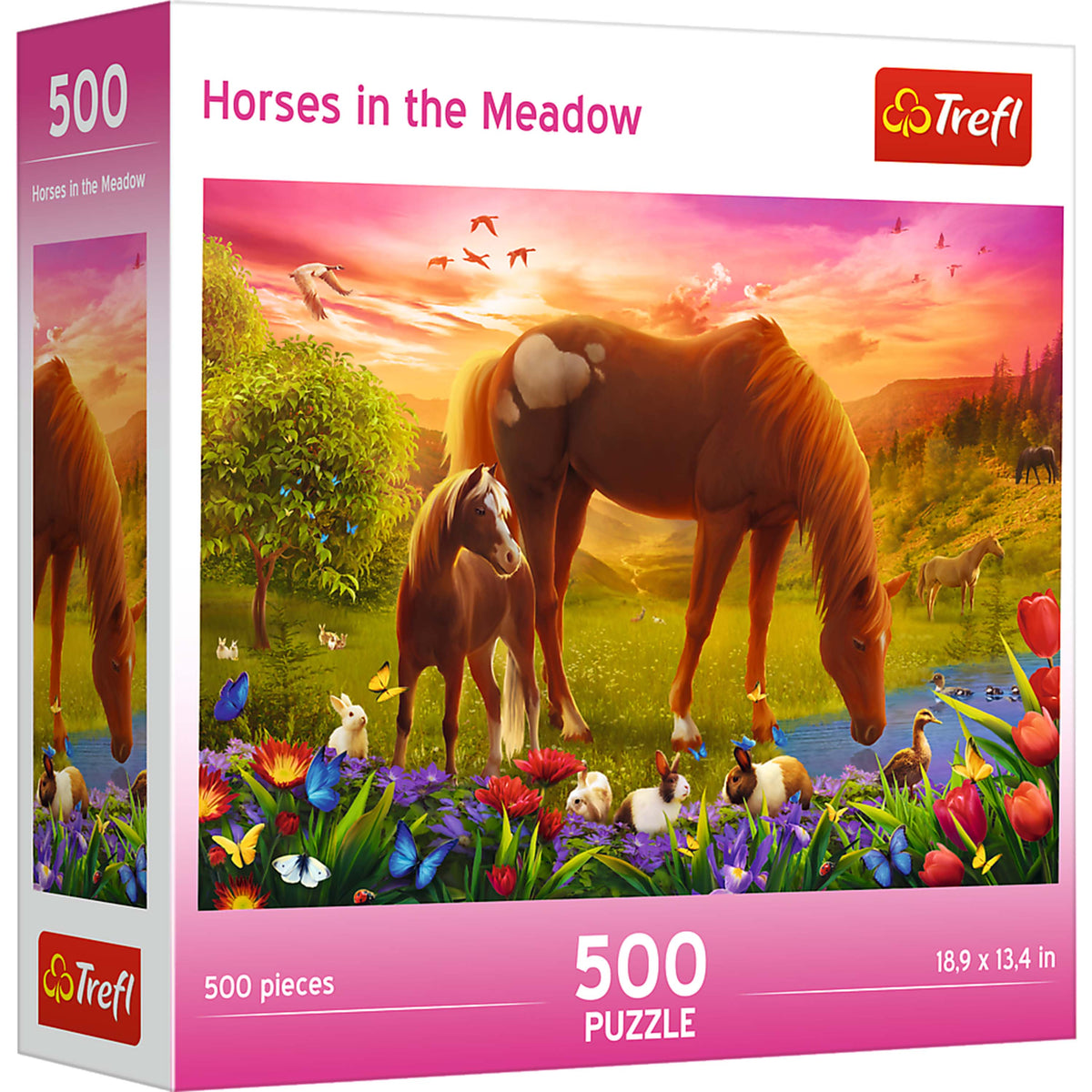 Red 500 Piece Jigsaw Puzzle - Family Of Horses