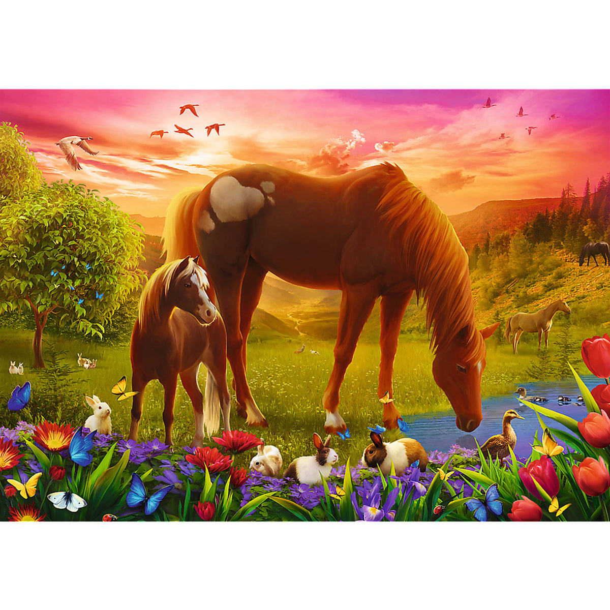 Red 500 Piece Jigsaw Puzzle - Family Of Horses