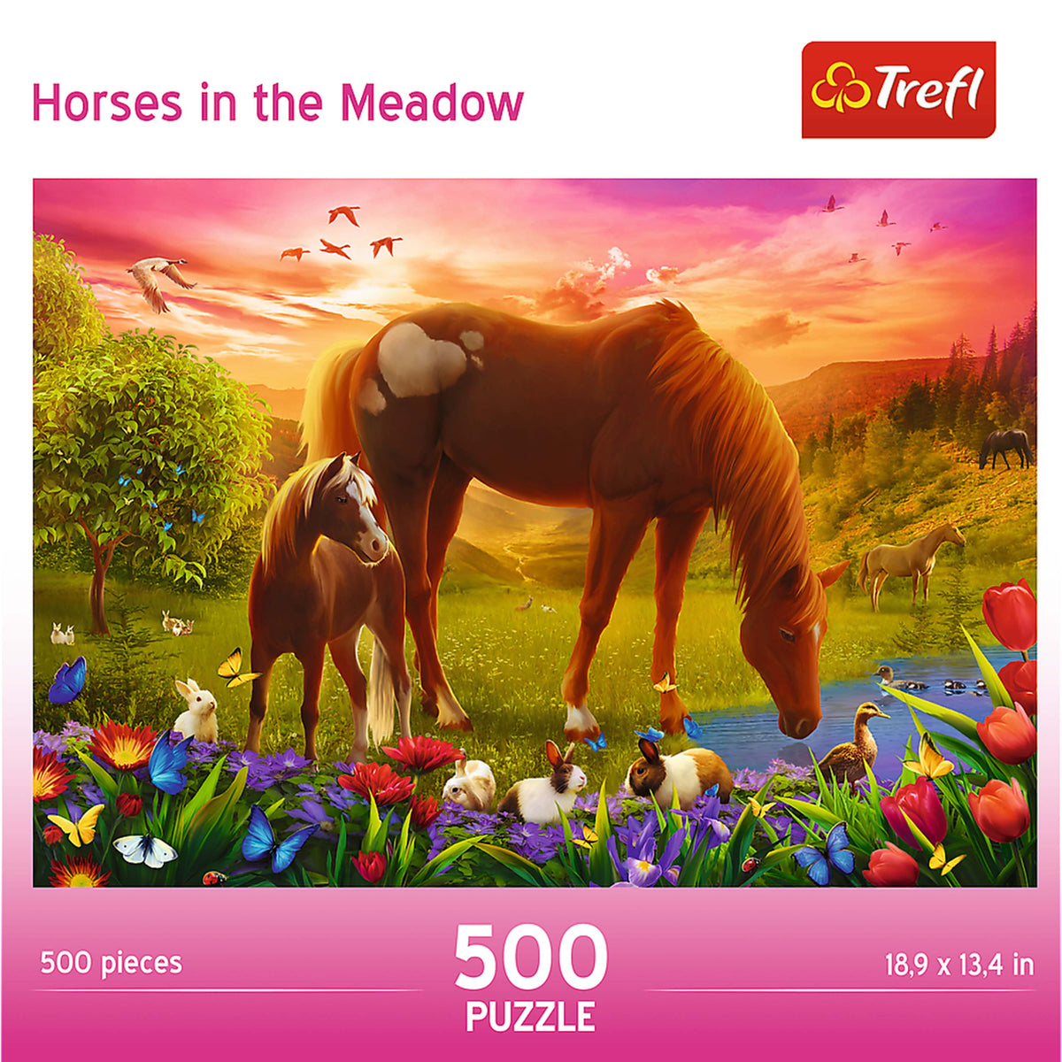 Red 500 Piece Jigsaw Puzzle - Family Of Horses