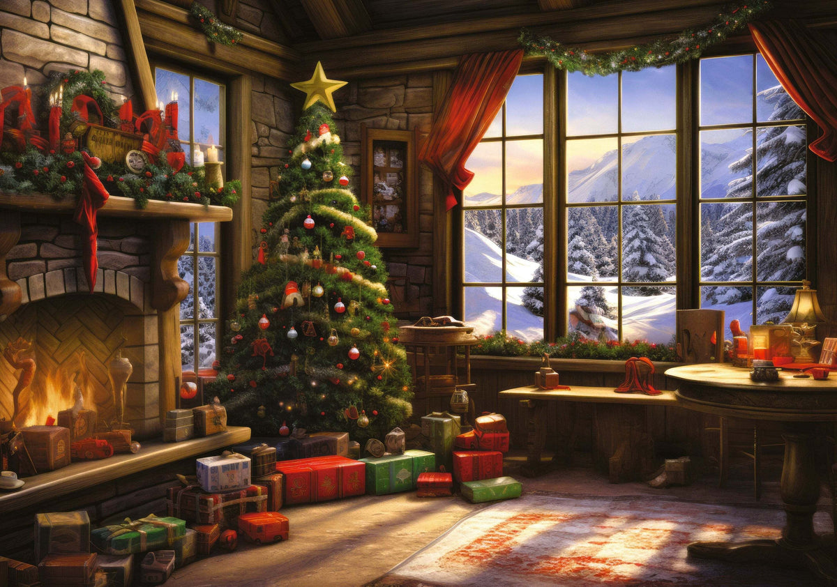 Red Holiday Fireplace 500 Piece Puzzle