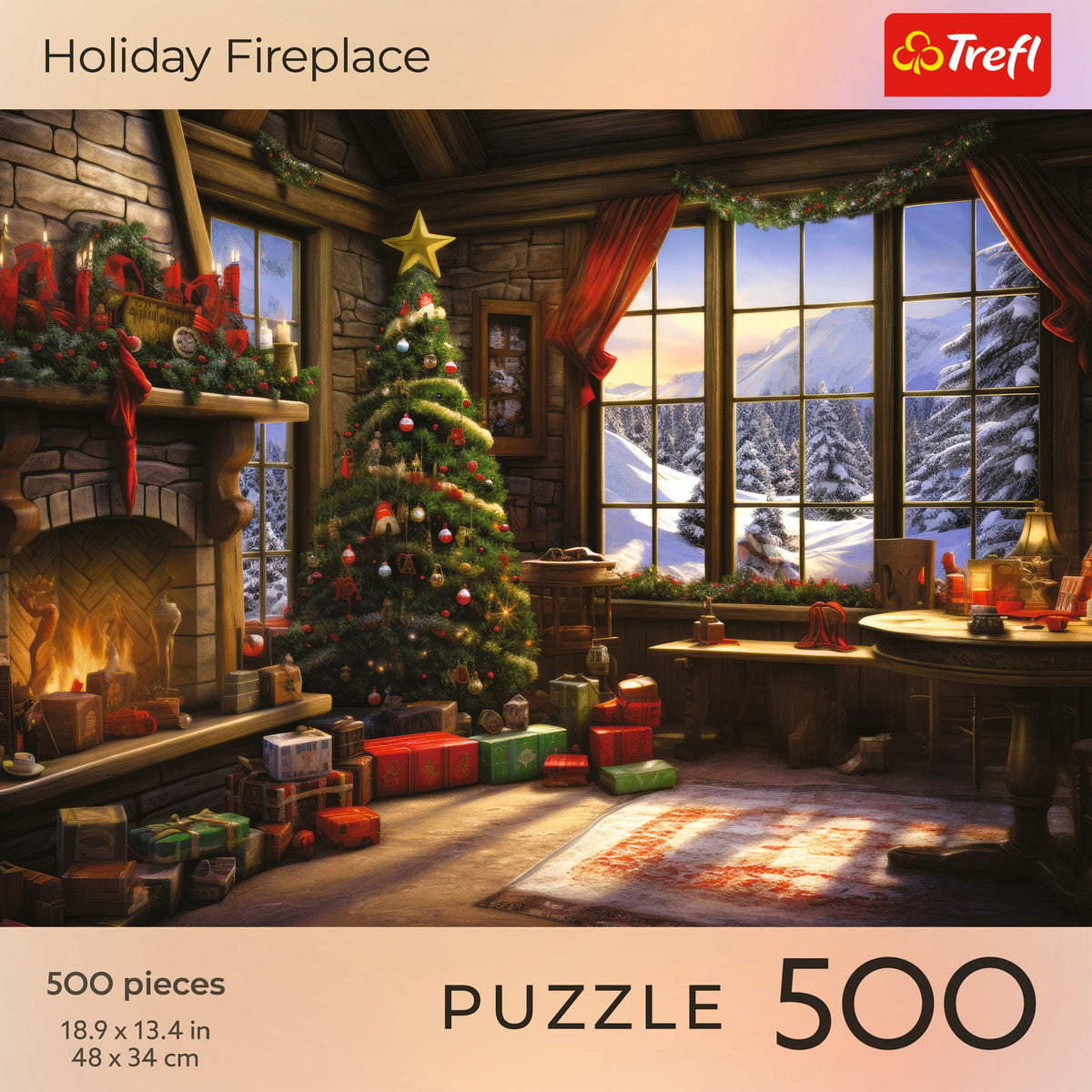 Red Holiday Fireplace 500 Piece Puzzle