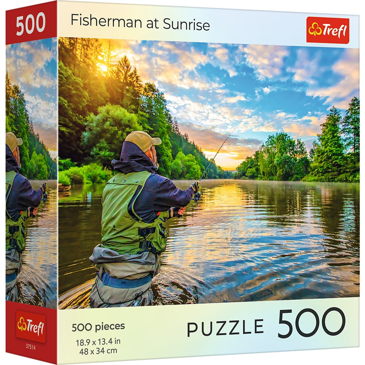 Red Nature: Fisherman At Sunrise 500 Piece Puzzle