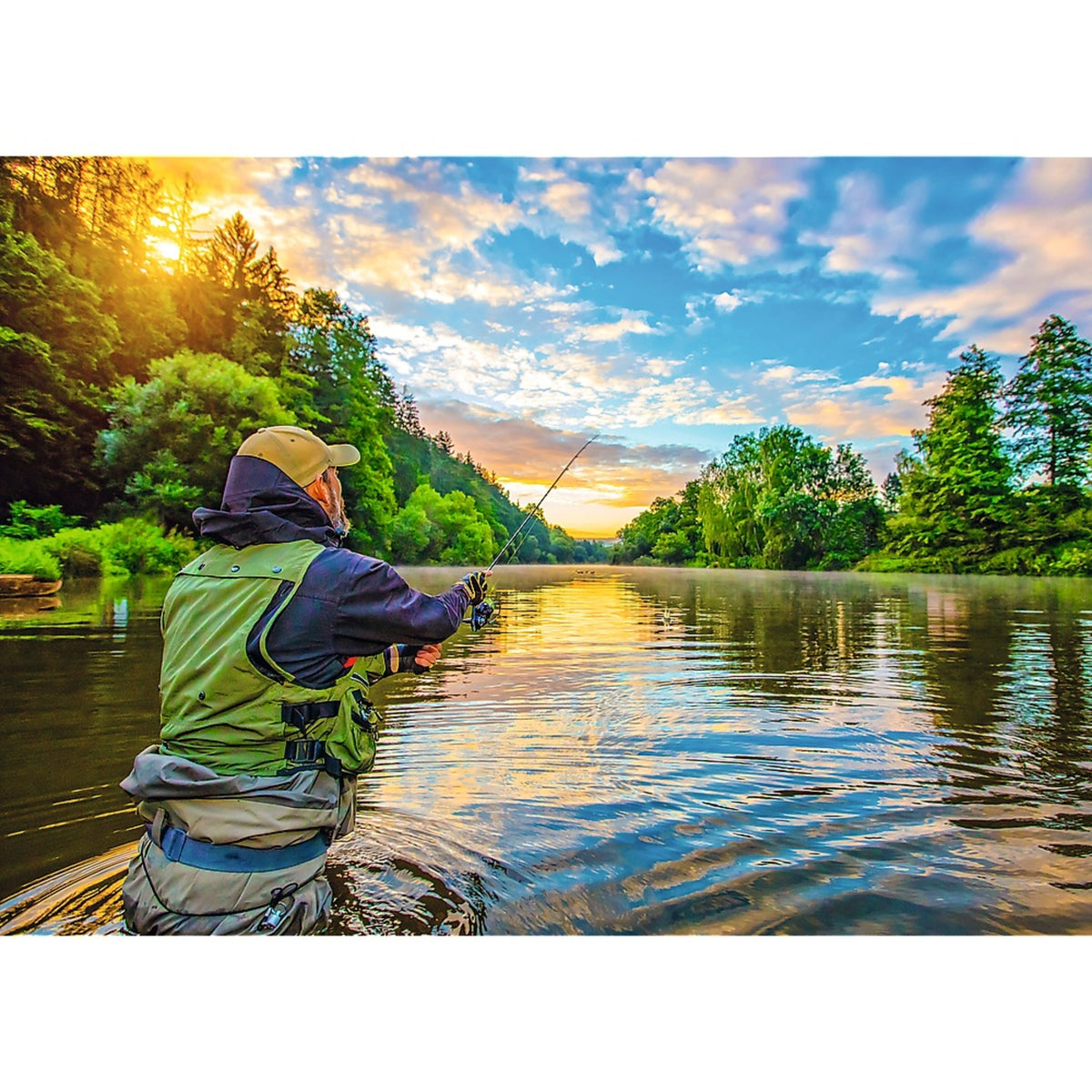 Red Nature: Fisherman At Sunrise 500 Piece Puzzle
