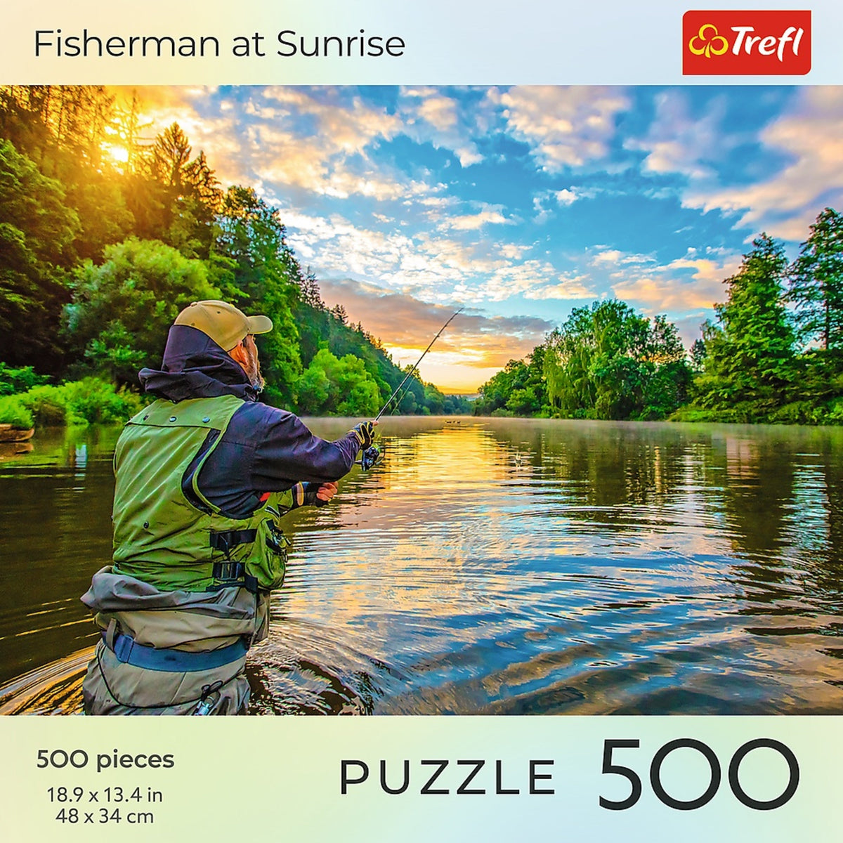 Red Nature: Fisherman At Sunrise 500 Piece Puzzle
